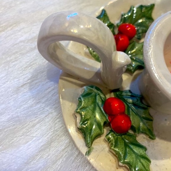 Vintage Ceramic Holly & Berries Candle Stick Holders Lusterwear 50’s /60’s - Picture 3 of 7